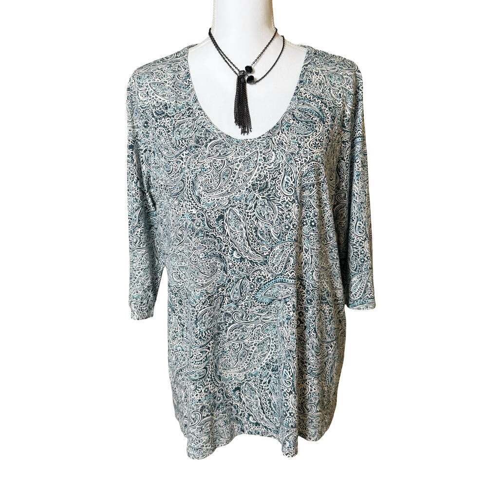 J. Jill top blue and teal paisley print 3/4-length sleeves Size L